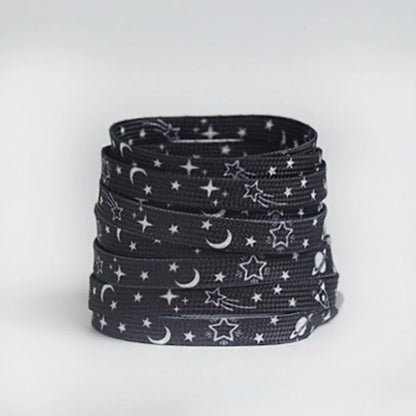 Stars Moon Shoelaces for Sneakers AF1 Gradient Classic Flat Shoelaces Rainbow Shoe Laces with Stars Cosmic Milky Print Strings