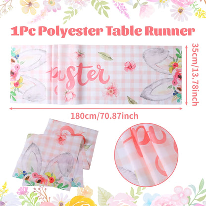 Easter Bunny Polyester Table Runner Happy Easter Decorations for Home Rabbit Butterfly Table Cloth Easter Party Supplies