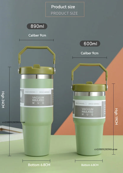 Thermal Water Bottle With Straw Outdoor Sport Coffee Cup Car Insulated Cup Tumbler Vacuum Flask Travel Thermal Mug 20oz/30oz