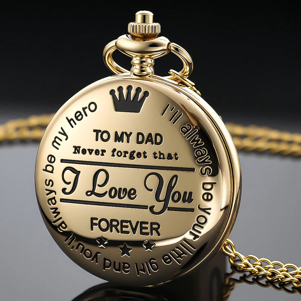Steampunk Gold Quartz Pocket Watch Necklace for Dad and Grandpa Exquisite Watches Clock Souvenir Gift Reloj Hombre