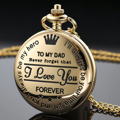 Steampunk Gold Quartz Pocket Watch Necklace for Dad and Grandpa Exquisite Watches Clock Souvenir Gift Reloj Hombre