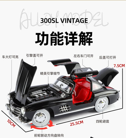 Mercedes Benz 300SL Classic 1:18 Car Alloy Diecast Car Model Home Interior Decoration Ornaments Sound & Light Collect Hobby Gift
