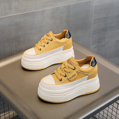 9CM Cow Suede Genuine Leather Women Vulcanized Shoes Platform Wedge High Top Skate Boarding High Brand Heels Casual Stable Shoes