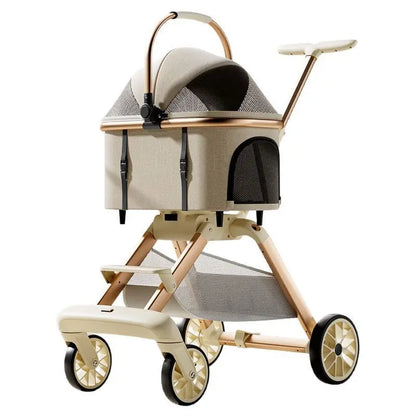 Luxury Pet Stroller 3 in 1  with 4 Wheels for Medium Small Size Dogs and Cats Detachable Carrier for Puppy Kitty Doggie Stroller