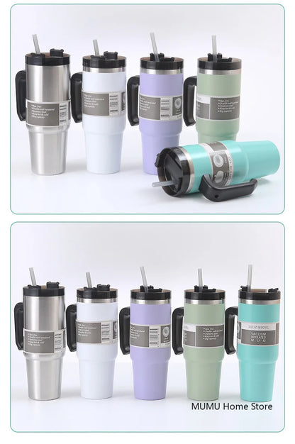 Stainless Steel Car Thermos Bottle Travel Sports Water Bottle Large Capacity with Handle Straw Mug Outdoor Coffee Cup 20oz/30oz