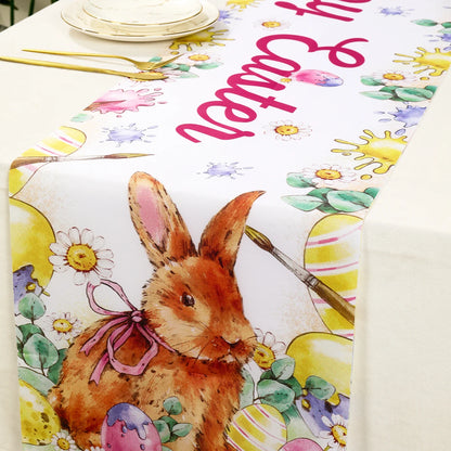 Easter Bunny Polyester Table Runner Happy Easter Decorations for Home Rabbit Butterfly Table Cloth Easter Party Supplies