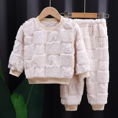 New autumn flange pajamas girl style Liu Su home service boy long sleeve top+trousers set 0-5 year old children pajamas set