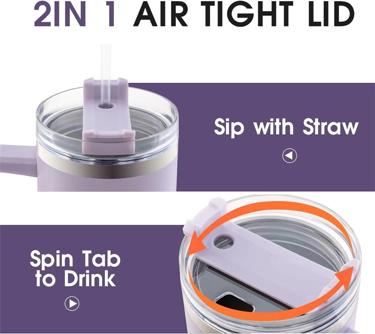 LMETJMA 40oz Mug With Lid and Straw Stainless Steel Vacuum Mug Tumbler Keep Cold and Hot Leak Proof Travel Coffee Mug JT999