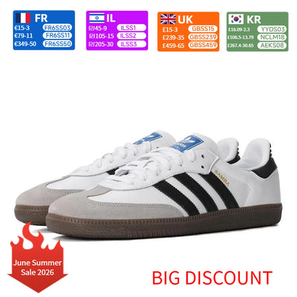 adidas Originals SAMBA OG Soft upper for comfortable feel Low-top skate shoes Unisex style Black, white, gray B75806