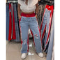 High Waist Ripped Jeans Women Colorblock Contrast Distressed Patchwork Pants Streetwear Wide Leg Long Stretch Denim Jeans
