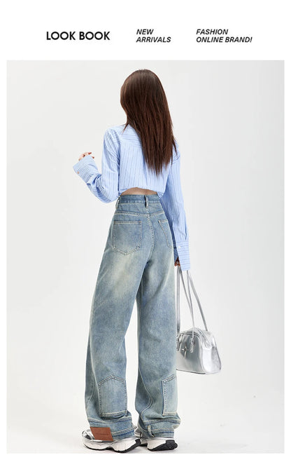Ins Fashion American Retro Baggy High Waisted Jeans Woman High Street Denim Pants Reversible Trousers Streetwear Y2K Loose Jeans