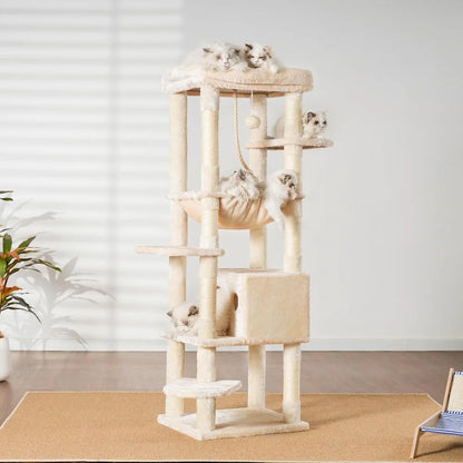 Heybly Cat Tree for  20lbs Heavy Duty,60 inches XXL Cat Tower for Indoor Cats, Multi-Level Furniture Condo with Big Padded Plush