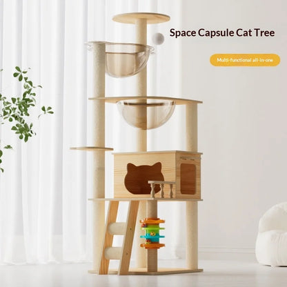 Multi Level Cat Tree Cat Condo Double Space Capsule Cat Tower Scratch Post Plush Bed Indoor Modern Pet Furniture Cat Furniture