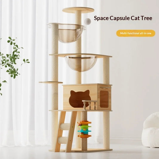 Multi Level Cat Tree Cat Condo Double Space Capsule Cat Tower Scratch Post Plush Bed Indoor Modern Pet Furniture Cat Furniture