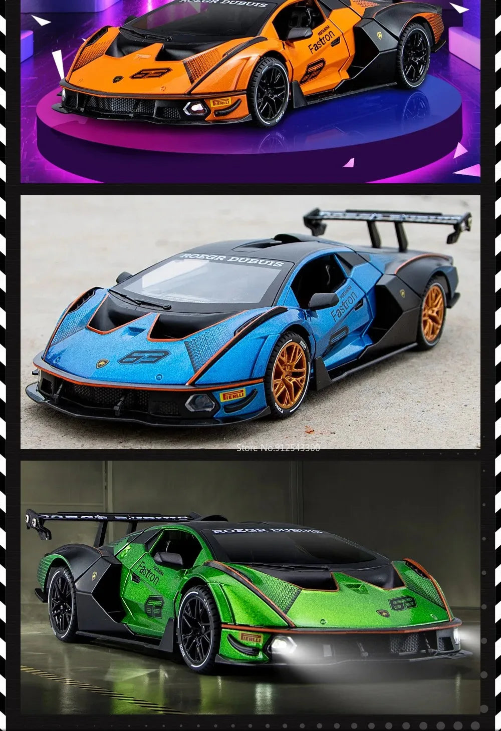 Lambor SCV12 LP770- 1:24  Car Model Alloy Diecast Sound Light Pull Back Doors Opened Vehicle Models Toy