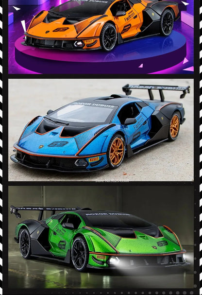 Lambor SCV12 LP770- 1:24  Car Model Alloy Diecast Sound Light Pull Back Doors Opened Vehicle Models Toy