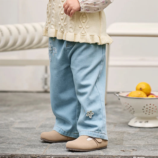 Dave Bella Children Jeans Pants Girls Clothes Autumn Spring Kids Fashion Casual Trousers Cotton Denim Cowboy Elastic DB1260317