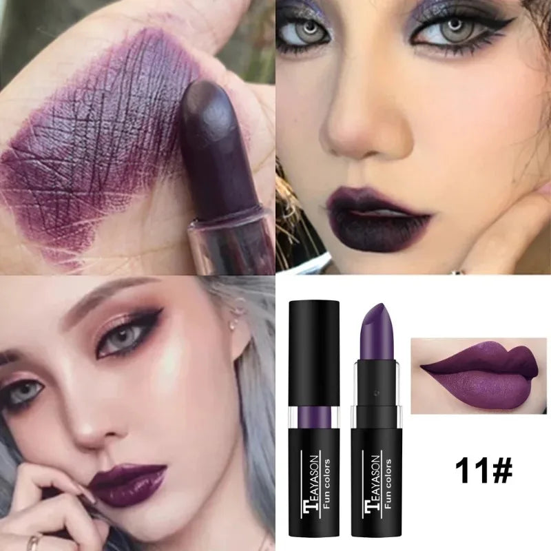 Nude Lipstick Matte Velvety Vampire Makeup Punk Black Lip Gloss Smooth Waterproof Lasting Durable Dark Paint Cosmetics -12 Colors