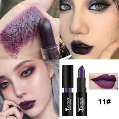 Nude Lipstick Matte Velvety Vampire Makeup Punk Black Lip Gloss Smooth Waterproof Lasting Durable Dark Paint Cosmetics -12 Colors