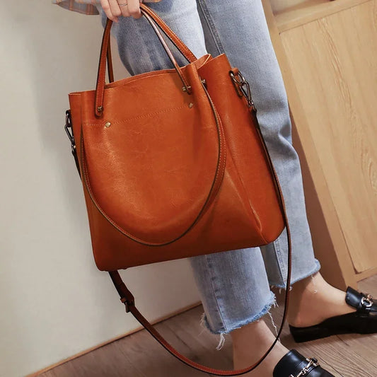 Women's Cow Genuine Leather Handbags Lady Vintage Retro Cowhide shoulder Bag Ladies Luxury large capacity multiple Pockets Lady