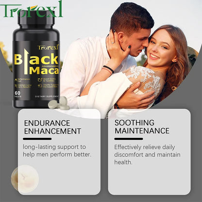 Natural 60 Tablets Black Maca ERECTEnhancer, Male Power Strength Supplements for Volume Enhancing, Max Stamina Capsule for Man