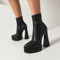 New 2026 Style Fashion High-heeled Women's Boots Solid PU Pointed Toe Zipper Platform Square Heel Women's Boots