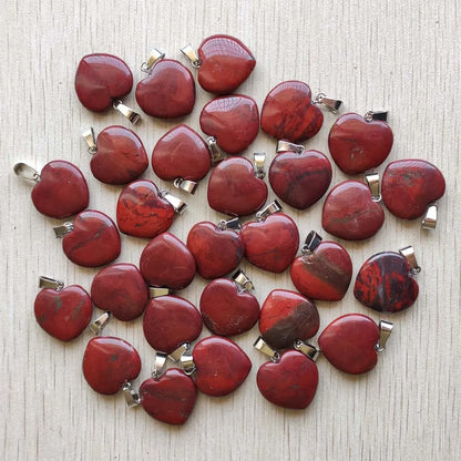 Wholesale 50pcs/lot Assorted heart natural stone charms fashion pendants 20mm for jewelry making Good Quality