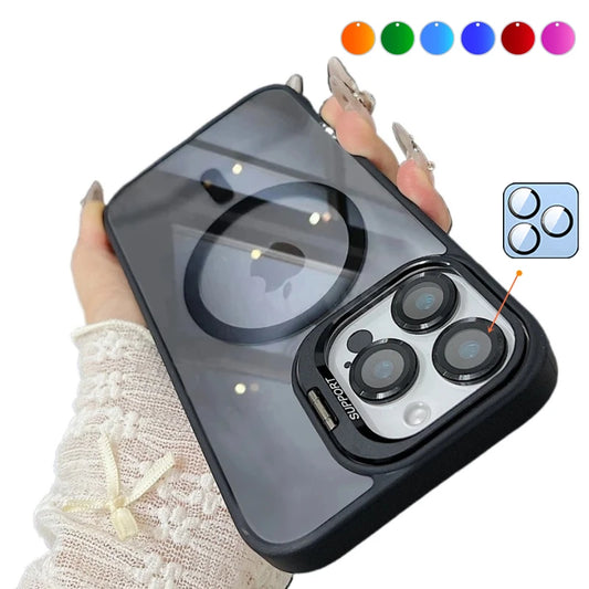 Luxury Magnetic Ring Stand Case For Magsafe For iPhone 17 16 15 14 Plus 13 12 Pro Max Wireless Charge Case With Lens Protector
