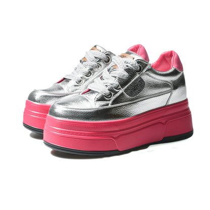 Fujin 9cm 3 inch comfortable platform sneakers for women Genuine Leather Women Vulcanized Shoes Platform High Heels Casual Shoes