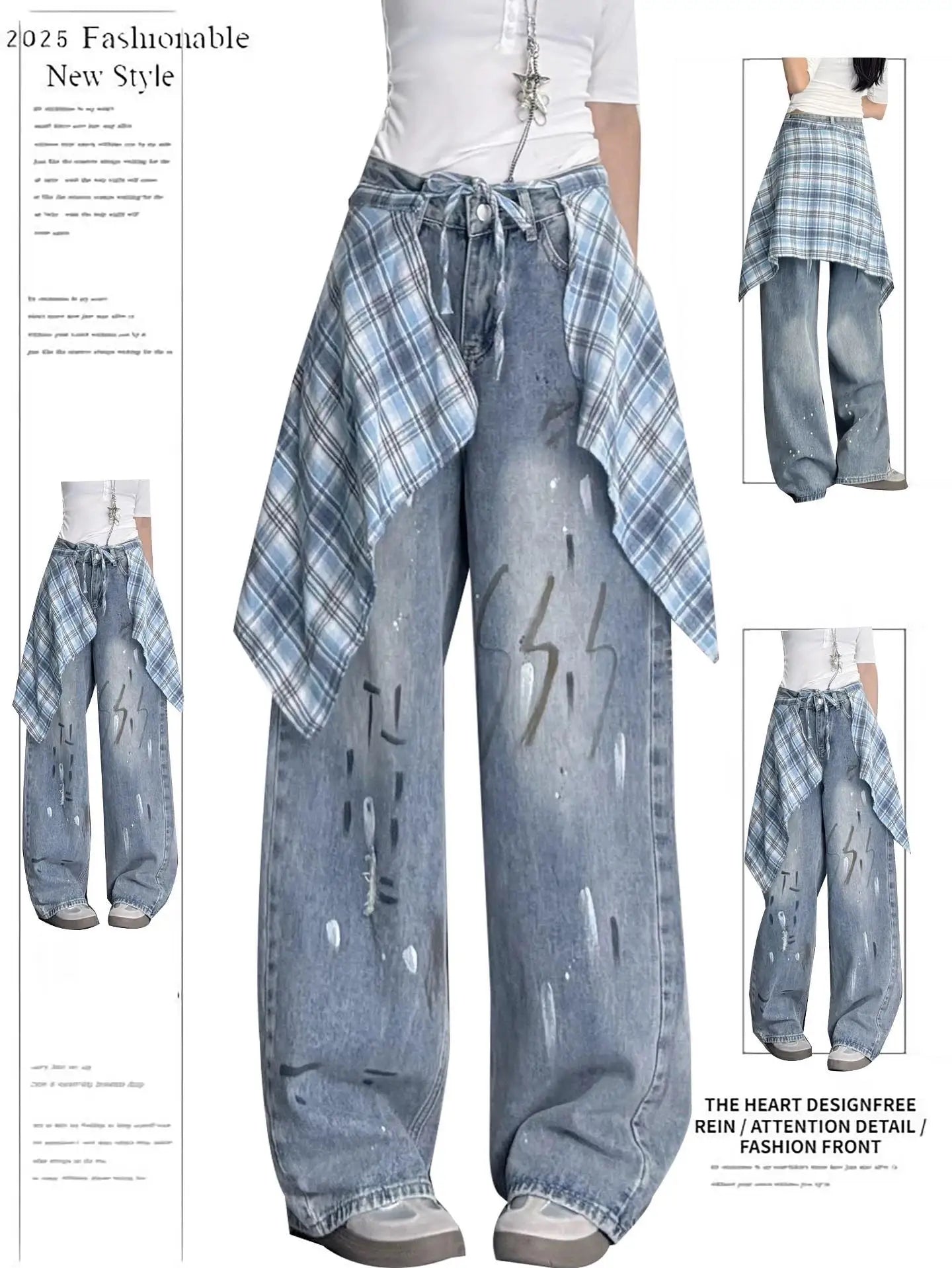 Fashion Y2K Baggy Pants Women's Cartoon Embroidery Loose Wide Leg Jeans Streetwear Aesthetic Casual Trousers