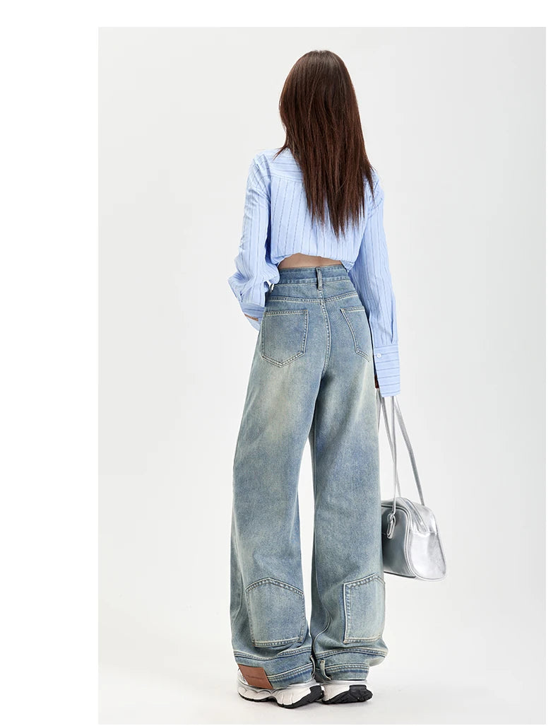 Ins Fashion American Retro Baggy High Waisted Jeans Woman High Street Denim Pants Reversible Trousers Streetwear Y2K Loose Jeans