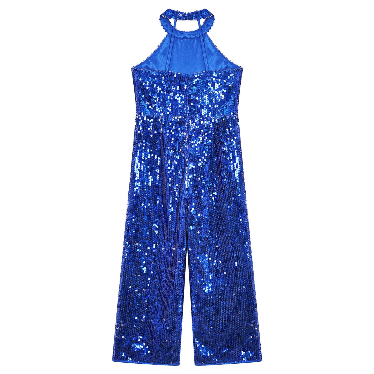 Kids Girls Jazz Dance Performance Jumpsuit Shiny Sequin Sleeveless Halter Romper Birthday Wedding Party Dancing Prom Bodysuit