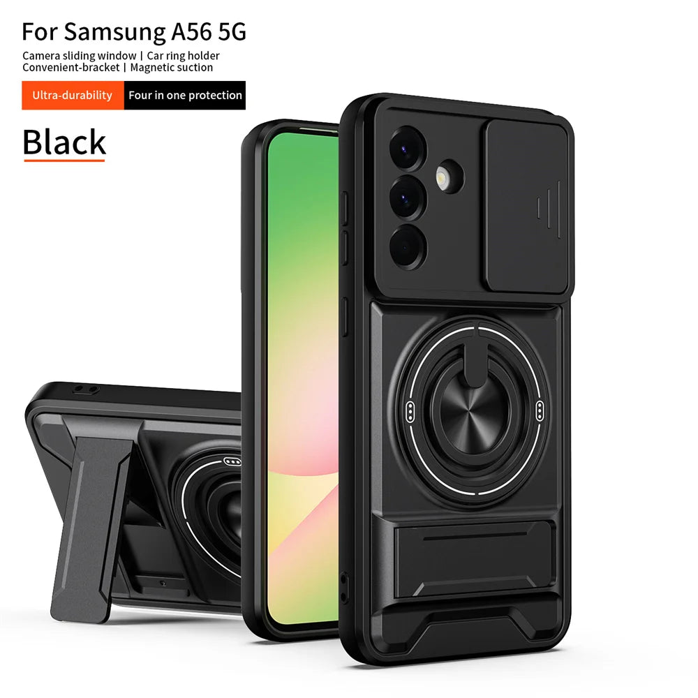 Magnetic Ring Holder Phone Case for Samsung Galaxy A56 A55 A37 A36 A35 A34 A26 A17 A16 A15 A14 4G 5G Slide Camera Protect Cover