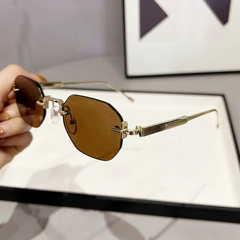 New Rimless Luxury Sunglasses Women 
 Diamond Cut Sun Shades For Man And Women Designer Brand Glasses UV400 Frameless Eyewear