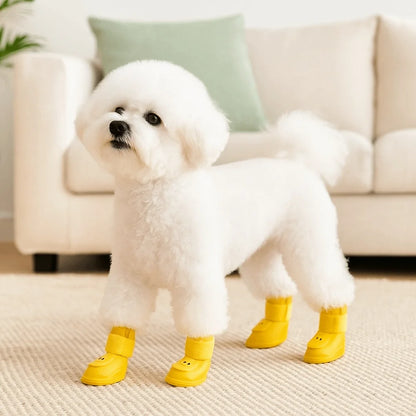 4Pcs/Set Silicone Pet Rain Boot Waterproof Anti Slip Sole Pet Paw Protector Cartoon Wear Resistance Outdoor Dog Footwear Outdoor