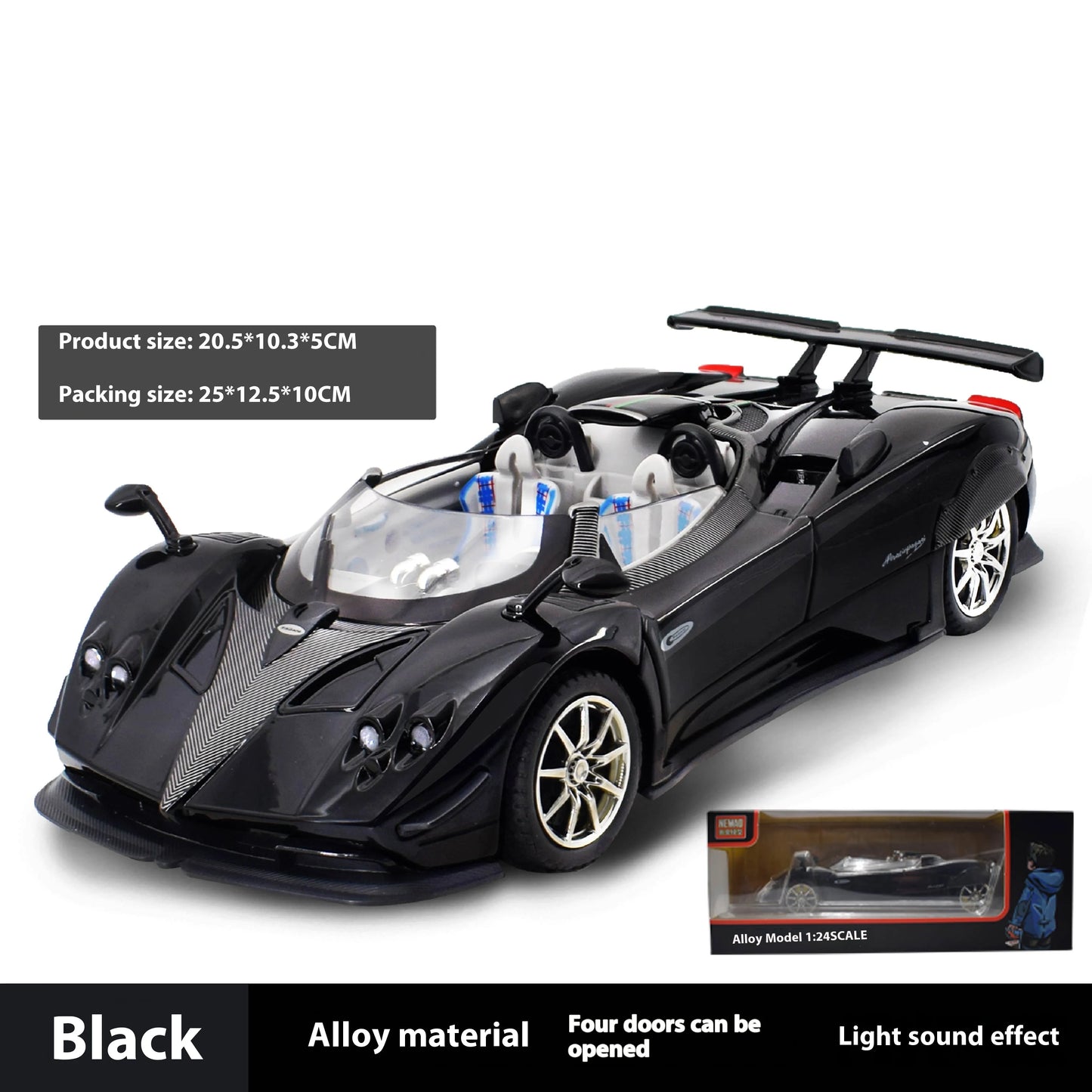 Simulated Super Sports 1:24 Car Zonda Alloy Car Model, Sound and Light Ornaments, Car Collection Toy Gift