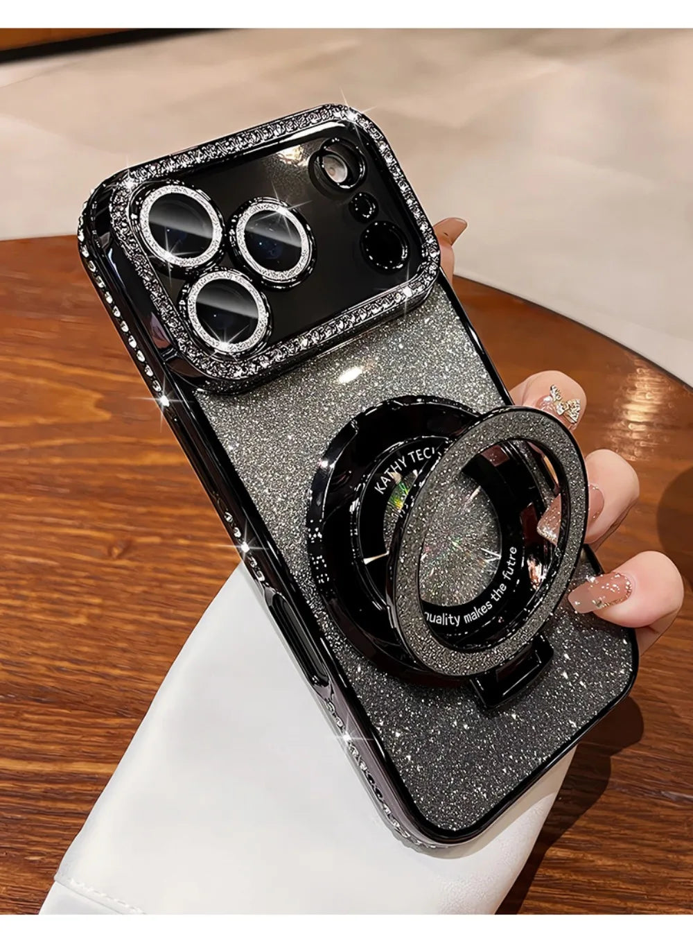 Suitable for iPhone17/16/15/14/13/12/11 Case With Lens Film 16 Anti-drop 15 Rhinestone Glitter Magnetic Stand