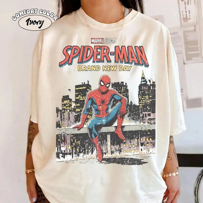 Spider-Man Brand 2026 New Movie New Day Tom Holland Retro Print T Shirt Men Women Y2K Harajuku Loose Casual Tee Street Fashion