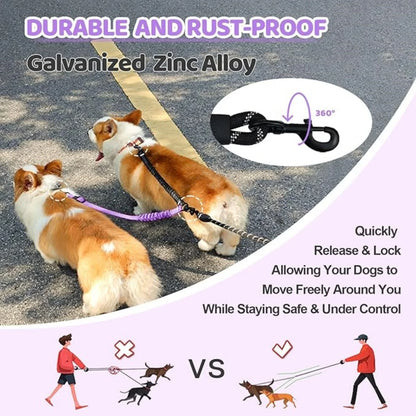 2 in 1 Dual-Lead Dog Leash System for Two Dogs Heavy-Duty Dual Leash with Attachment Points, Compatible with Harnesses & Collars