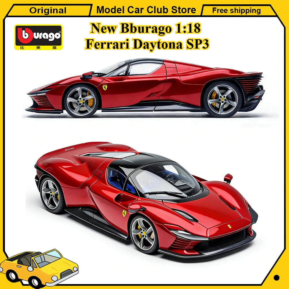 New Bburago 1:18 Ferrari Daytona SP3 Red Matte White Supercar Sports Alloy Car Model Static Die Cast Vehicles Collectible Toys