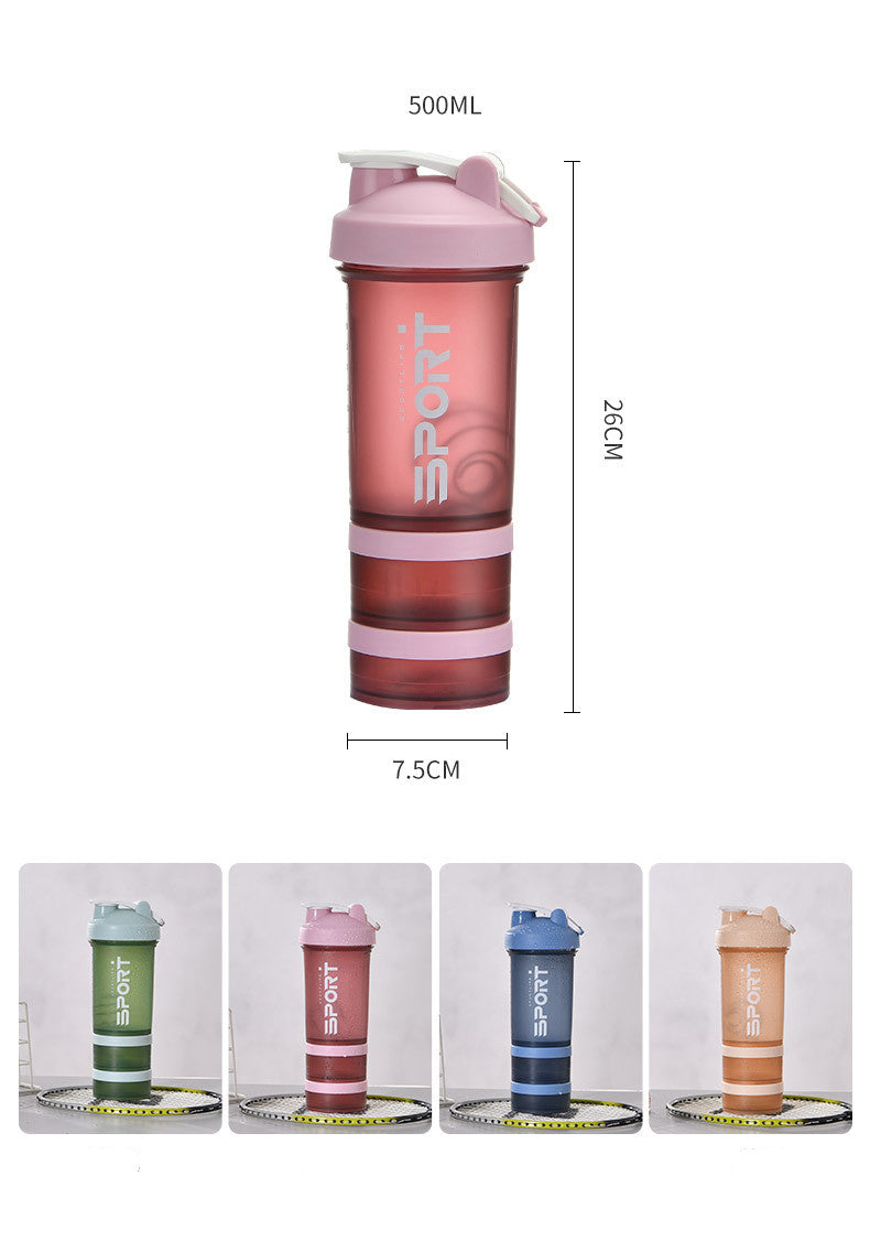 Sports Water Bottle 500ML 3-layer Protein Shaker Outdoor Travel Portable Leakproof Drinkware Plastic My Drink Bottle BPA Free