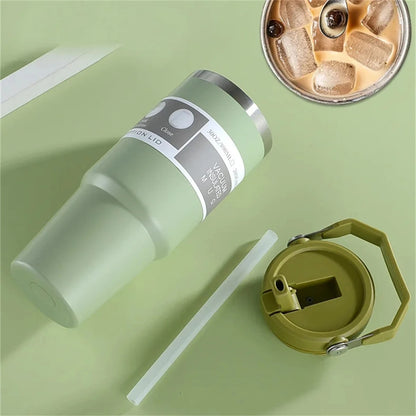 Vacuum Tumbler with Lid Stainless Steel Portable Water Bottle with Dazzling Handle Insulated Tumbler Tote Handle 20/30oZ