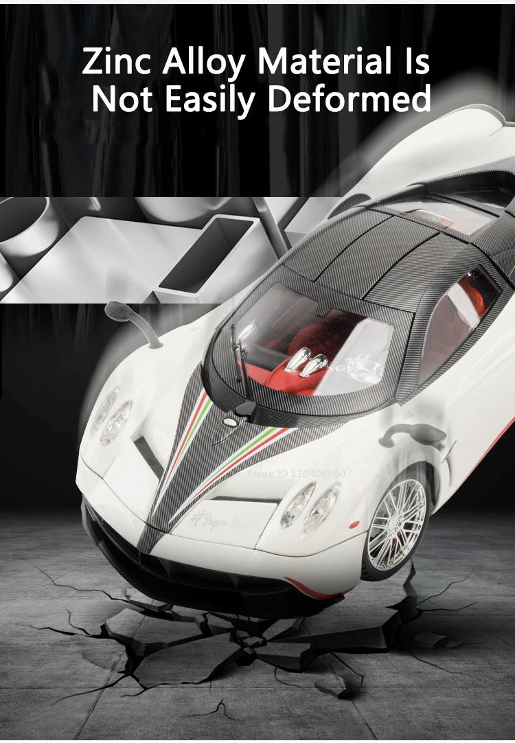 Pagani Huayra 1:18 Model Car Diecast Alloy Sport Cars Sound Light Pull Back Shock Absorption Models Festival Gift