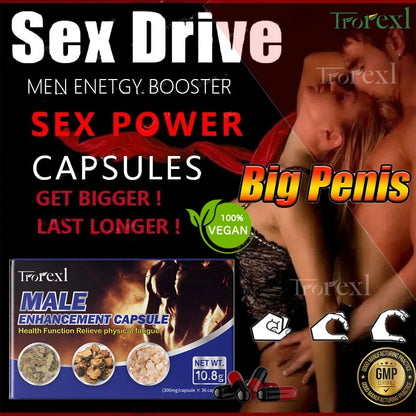 Powerful High Purity Epimedium Supplements Natural Organic Manhood Erection Pill Improve Performance and Increase Size -36 capsules per box