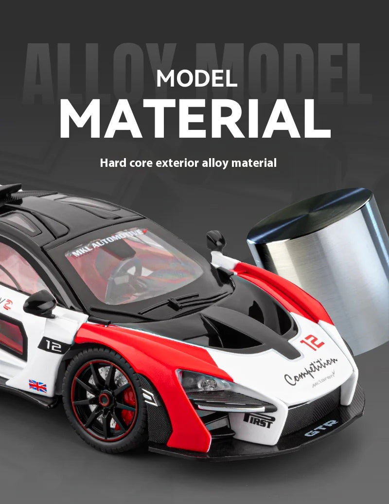 Simulated 1/24 McLaren Senna car model with sound and lights, track version sports car model, boys gift, collection ornaments