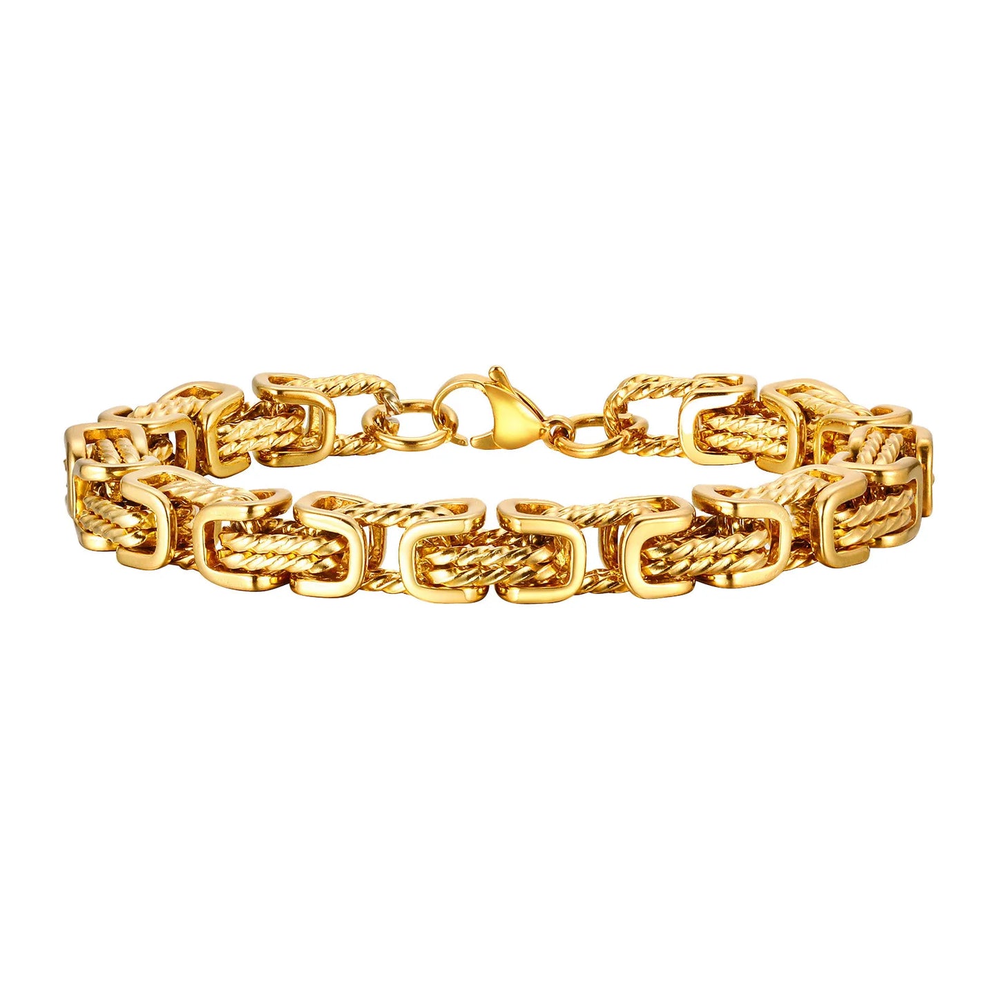 ‌Vnox Stainless Steel Byzantine Bracelet for Men, 8mm Wide Vintage Style Bold Square Links Chain Wristband, Father's Day Gift