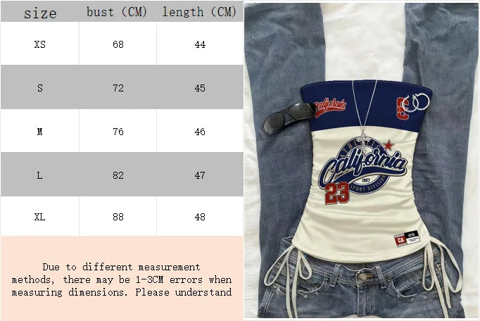 cropped top  ，Women's Summer Drawstring Tie Front Cutaway Tapered Tank Top, Fashionable Resort-Fit Sporty Print Strappy Top