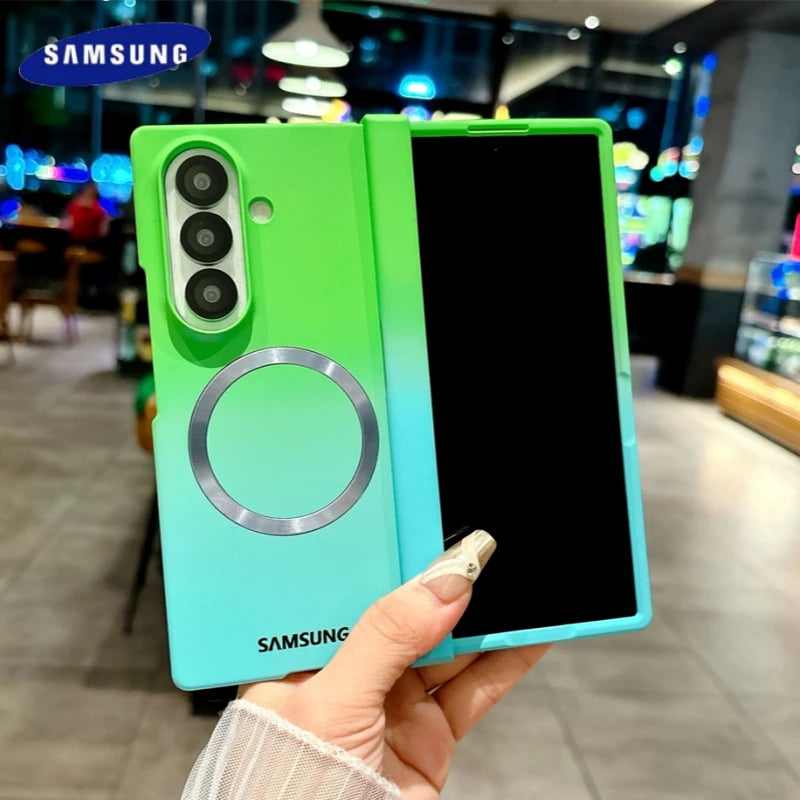Soft Liquid Silicone Gradient Magnetic Case for Samsung Galaxy Z Fold 7 6 5 4 Zfold3 Case For Magsafe Charging Shockproof Cover
