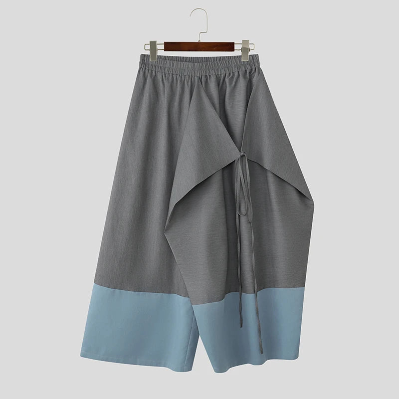 INCERUN Men Irregular Pants Patchwork Joggers Elastic Waist Wide Leg Trousers Men Streetwear Baggy 2026 Casual Male Long Pants