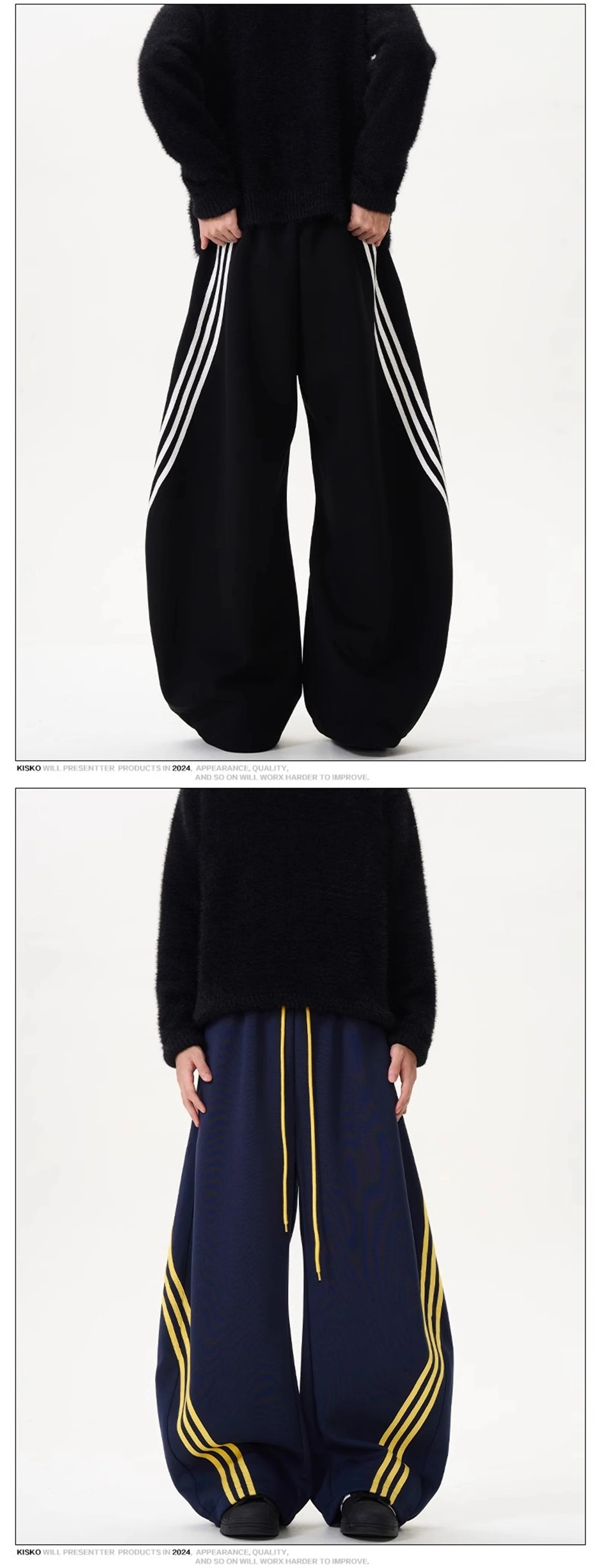 Oversized Wide Leg Sweatpants with Side Stripes Drawstring High Waist Streetwear Casual Loose Baggy Trousers Y2K Women Men Fashion